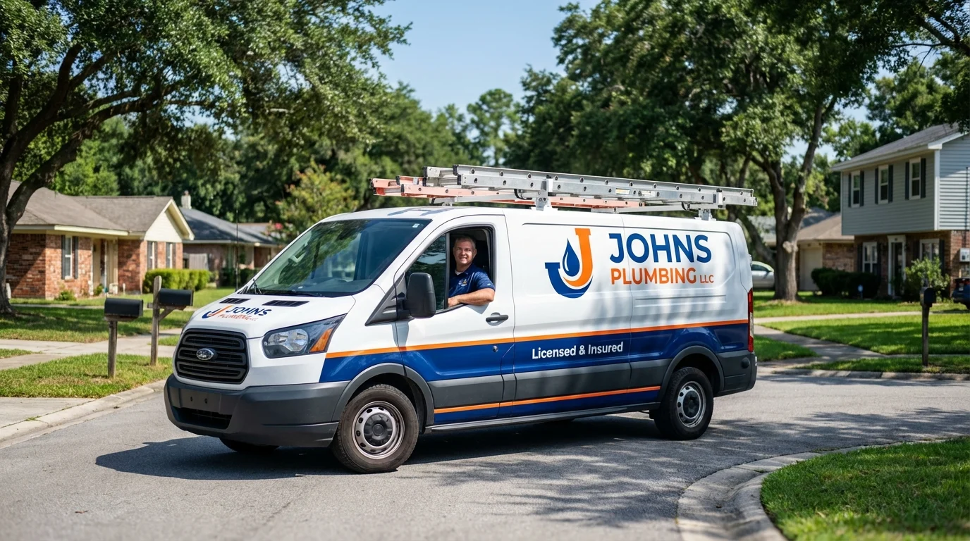 Johns Plumbing LLC service van in Sorrento, LA