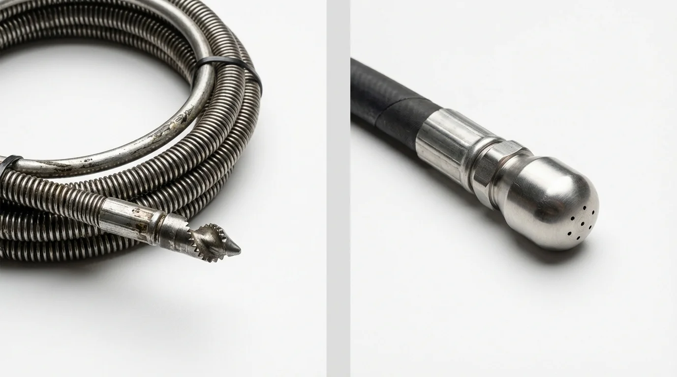 Drain snake cable and hydro jetting nozzle used for drain cleaning in Sorrento, LA