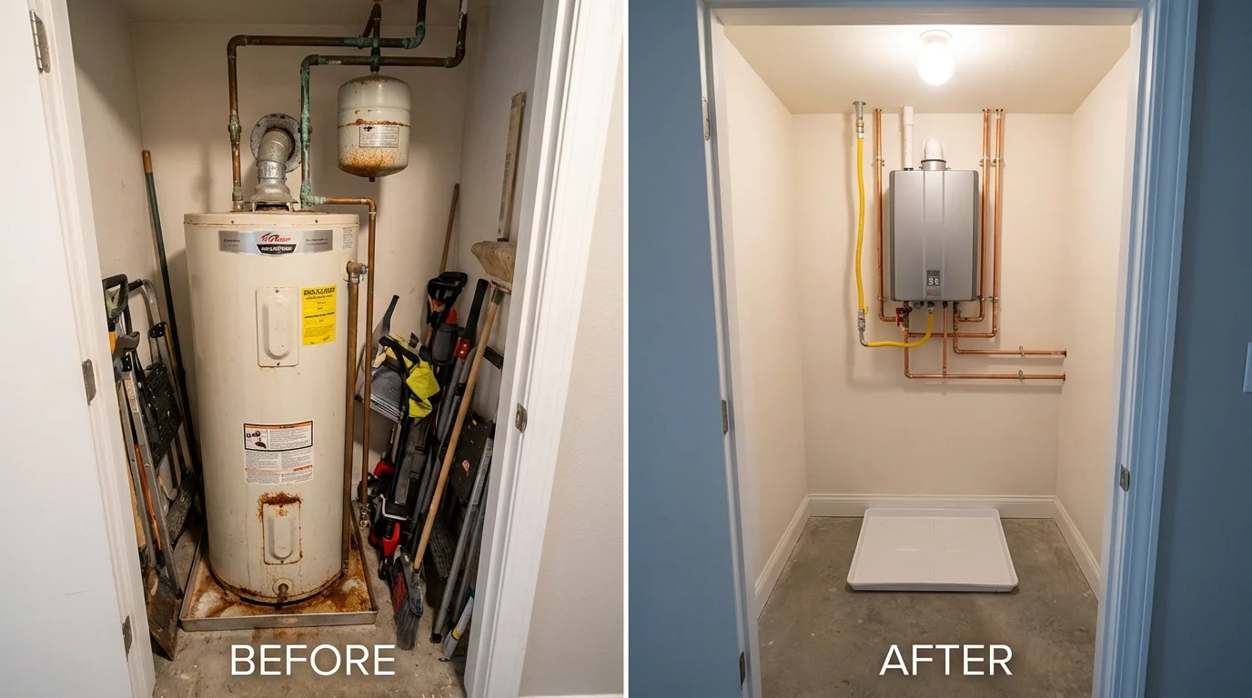 Tank water heater versus wall-mounted tankless unit comparison for Sorrento, LA homeowners